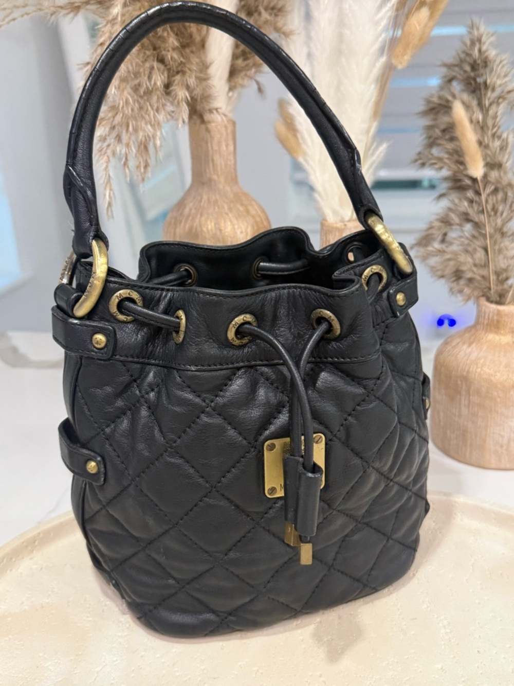 MCM Vintage black Quilted Leather Drawstring Bucket Bag - Authentic w/ COA - Picture 10 of 16